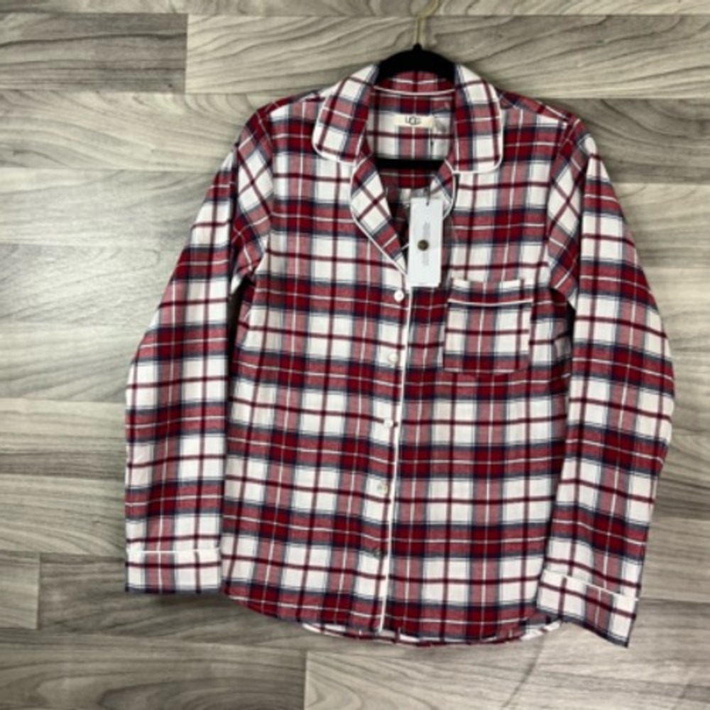 UGG Womens Pajama Shirt Red Plaid Button Up Pocket Collared Long Sleeve XS New‎ - Picture 4 of 12